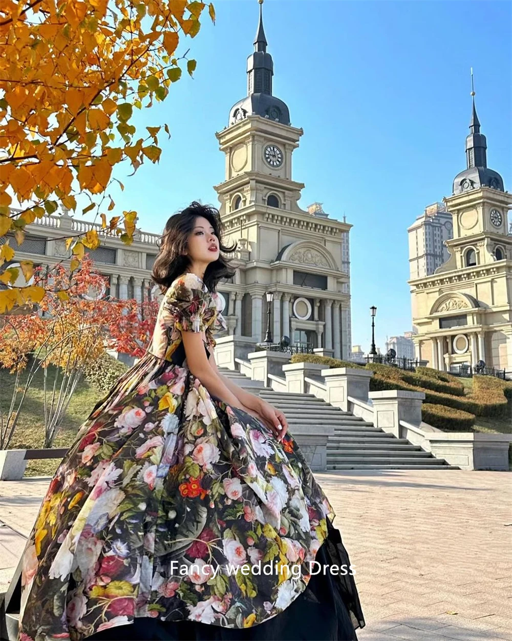 Фото Женское вечернее платье с квадратным вырезом, коротким рукавом-фонариком №4