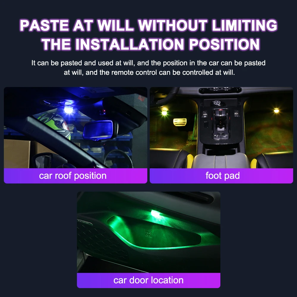 Wireless Adhesive LED Car Interior Ambient Light Remote Control Decoration Auto Roof Foot Atmosphere Lamp diamond diving light images - 6