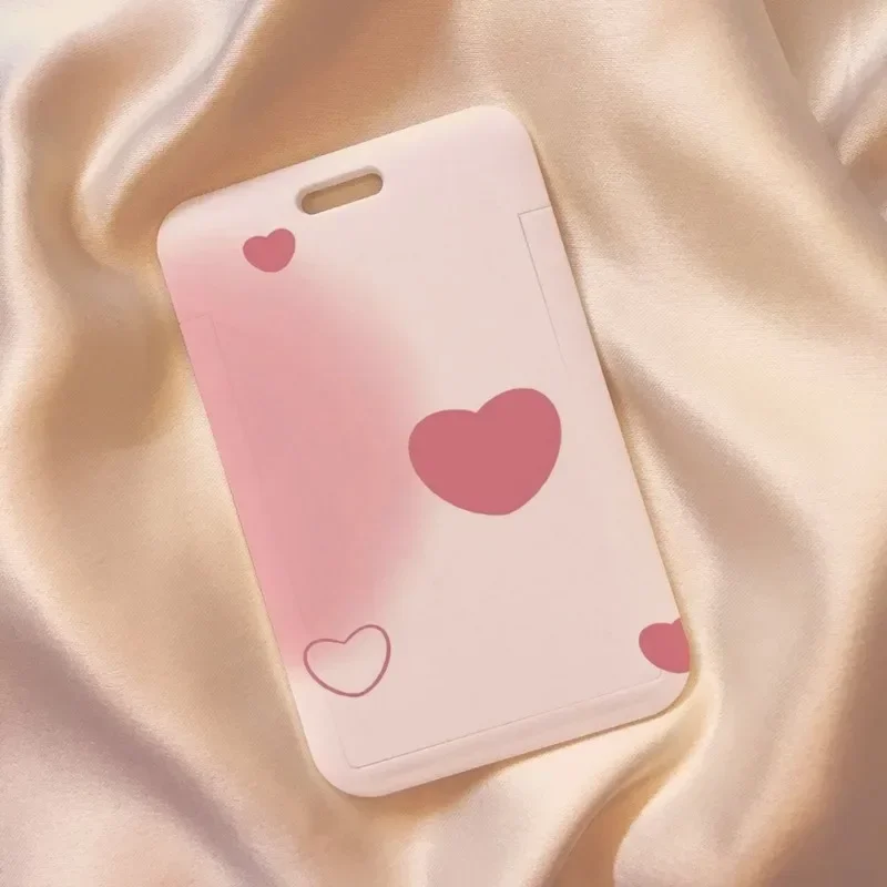 1 Piece Gradient Pink Color Kpop Photocard Holder for Kids Cute Love Style Student ID Bus Card Holder Kawaii Card Protector 5