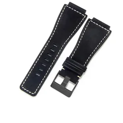 Premium Genuine Leather Watch Strap - Durable & Stylish Replacement Slub Watchband with Crazy Horse Finish - 24mm (Black - B clasp)