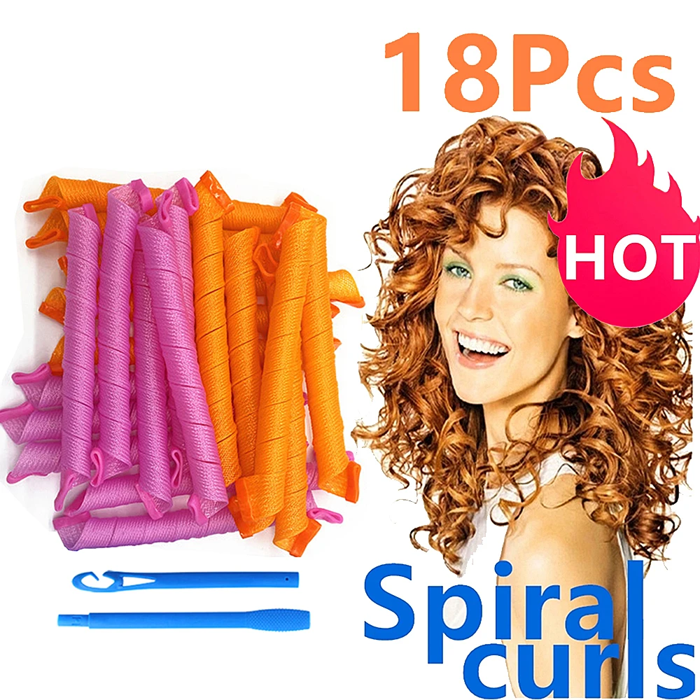 18pcs Heatless Hair Curler No Heat Hair Rollers Sleeping Soft Spiral Curls Lazy Perm Curling Rod Wave Formers Hair Styling Tools new 18pcs girls hair accessories headwear gift set kids bowknot chiffon hair clips hairpins kids princess tiara barrrette tz24