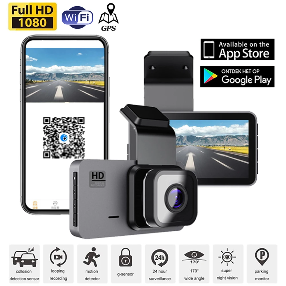 Dash Cam WiFi GPS Car DVR HD 1080P Vehicle Camera Dual Lens Drive Video  Recorder Dashcam Parking Monitor Black Box Night Vision