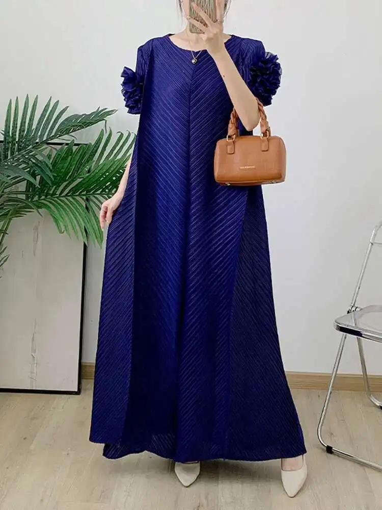 LANMREM Ruffles Sleeves Pleated Dress Women Solid Color Maxi Dresses Loose Elegant Style Party Clothing 2024 Summer 2DA8087 - Image 3