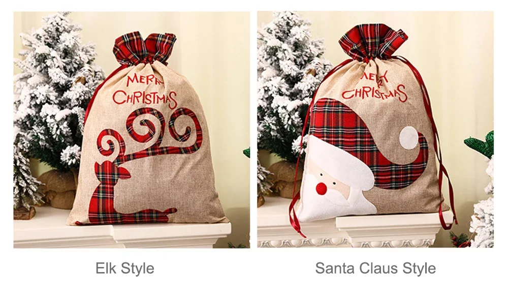 Bolsa de regalo navideña personalizada con cordón, ideal para decorar fiestas navideñas, juguetes y regalos de niños y niñas._voghion.com