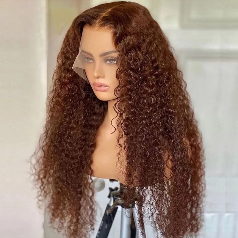 

Preplucked 26“Long 180%Density Glueless SoftGinger Brown Kinky Curly Lace Front Wig With BabyHair Heat Temperature Daily Cosplay