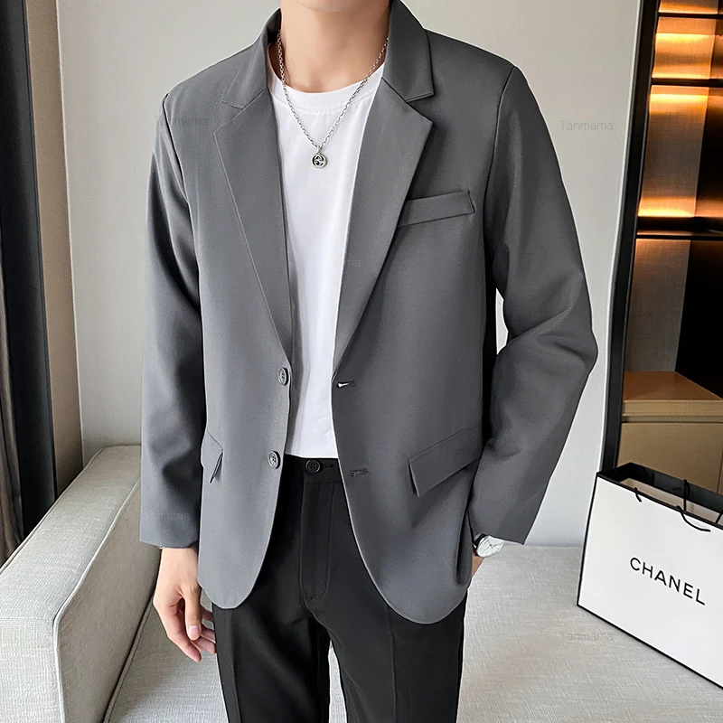 Men's Casual Blazer Jacket Classic Fashion Korean Loose Drape Business Formal Dress Jacket Spring Man Clothes Black Gray Khaki 2