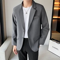 Men's Casual Blazer Jacket Classic Fashion Korean Loose Drape Business Formal Dress Jacket Spring Man Clothes Black Gray Khaki 2