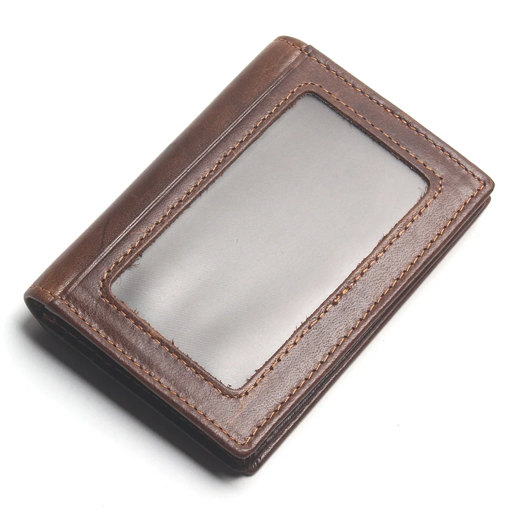 RFID Blocking Genuine Leather Short Wallet Men Purse Bank Card Holder Chain Mini Money Bags Special Gift For Vintage Vallet