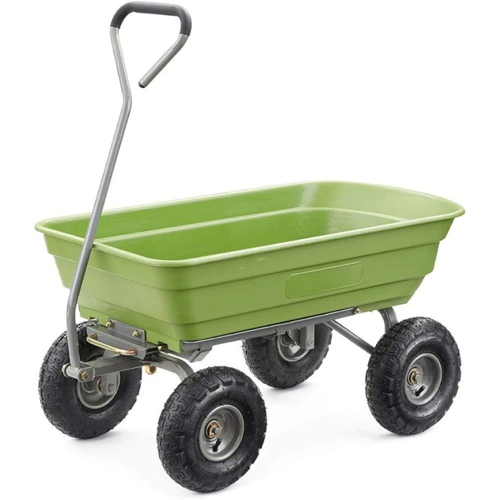 

600 Pound Capacity Heavy Duty Poly Yard Garden Steel Quick Dump Utility Wheelbarrow Wagon Trolley Cart With Straight Pull Handle