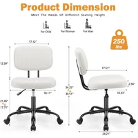 Small Office Desk Chair with Wheels Armless Comfy Computer Chair with Lumbar Support, PU Leather Low Back Adjustable 2