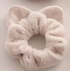 Adorable Fluffy Cat Ear Faux Fur Hair Scrunchies (Beige)