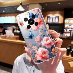 Clear Shockproof Soft Silicone Cat Design Phone Case - Flower Pattern Back Cover for ZTE Blade V70Max (TM2826)