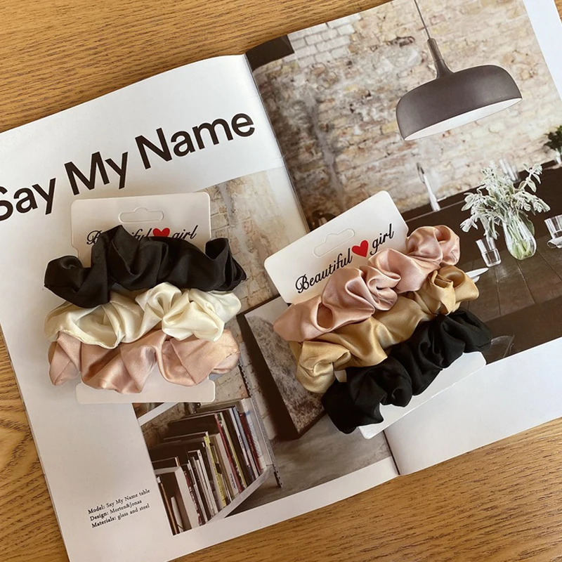 

3Pcs/Set Satin Hair Scrunchies Set Vintage Solid Color Elastic Hair Bands Ponytail Hair Rope Fashion Hair Accessories For Girls