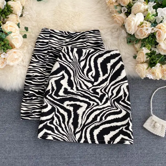 Korean Zebra Print Midi Skirt Women Autumn 2020 New Female A-line High Waist Loose Skirts Vintage Mini Skirt 1