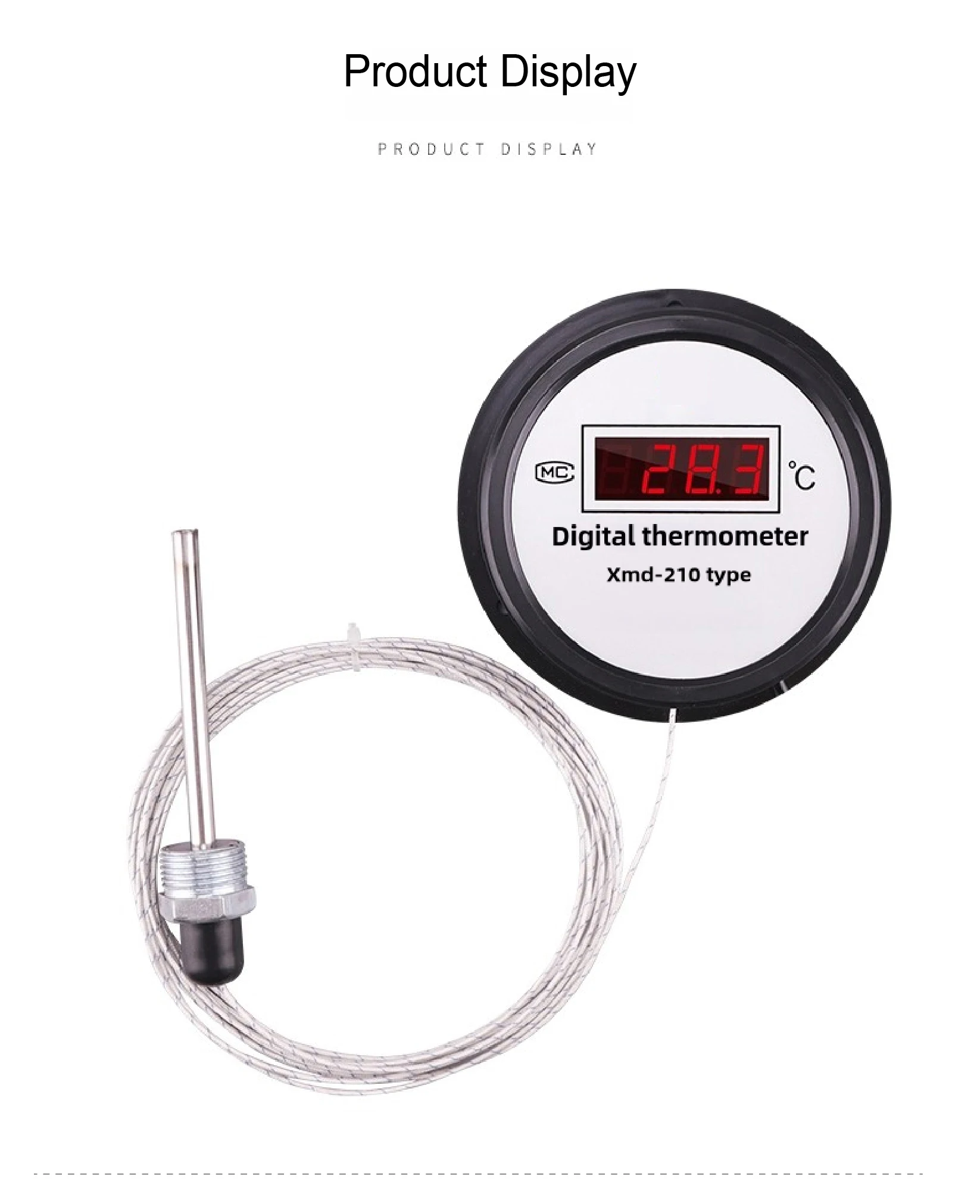 LCD-210 Digital Temperature Gauge -50~300°C Waterproof Stainless Steel Probe for