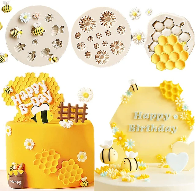 Bumble Bee Cake Decoration Fondant Mold Honeycomb Beehive Daisy