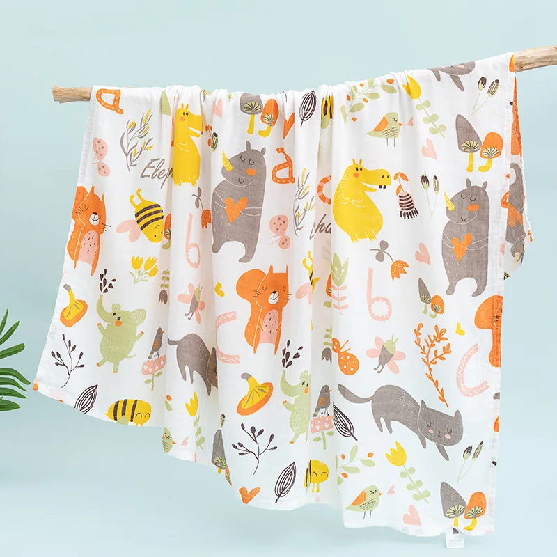Animal Pattern 110*110cm Cotton Gauze Newborn Swaddle Towel Double