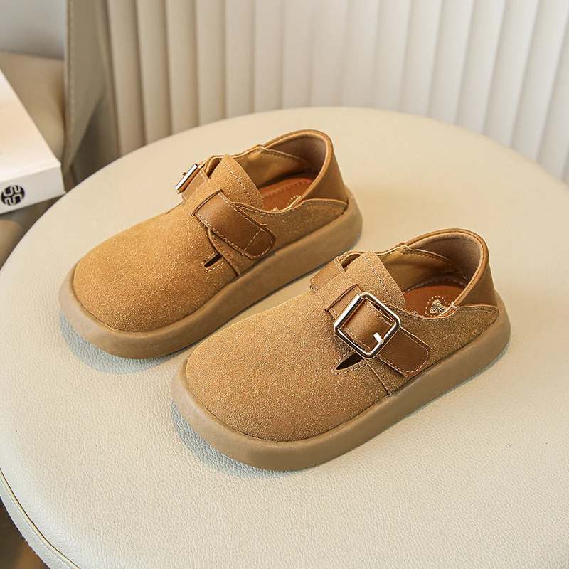 2024 New Boys Casual Shoes Children Fashion Buckle Round-toe Britain Style Girls Loafers Versatile Breatheable Kids Unisex Shoes 5