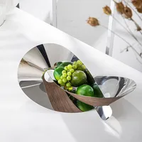 Wood Grain Metal Irregular Winding Fruit Tray, Geometric Art Stainless Steel Tray, Dining Table Decoration Storage Tray 2