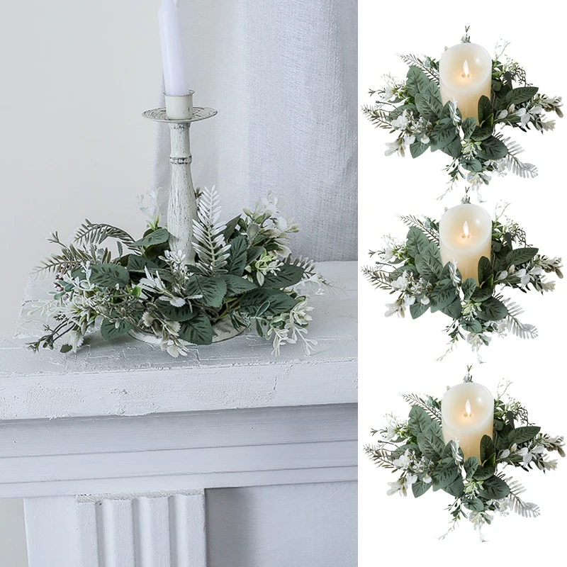 

Свадебные Рождественские украшения, искусственный зеленый венок для подсвечников, искусственные листья, кольцо-свеча, гирлянда, венок, искусственный декор для стола