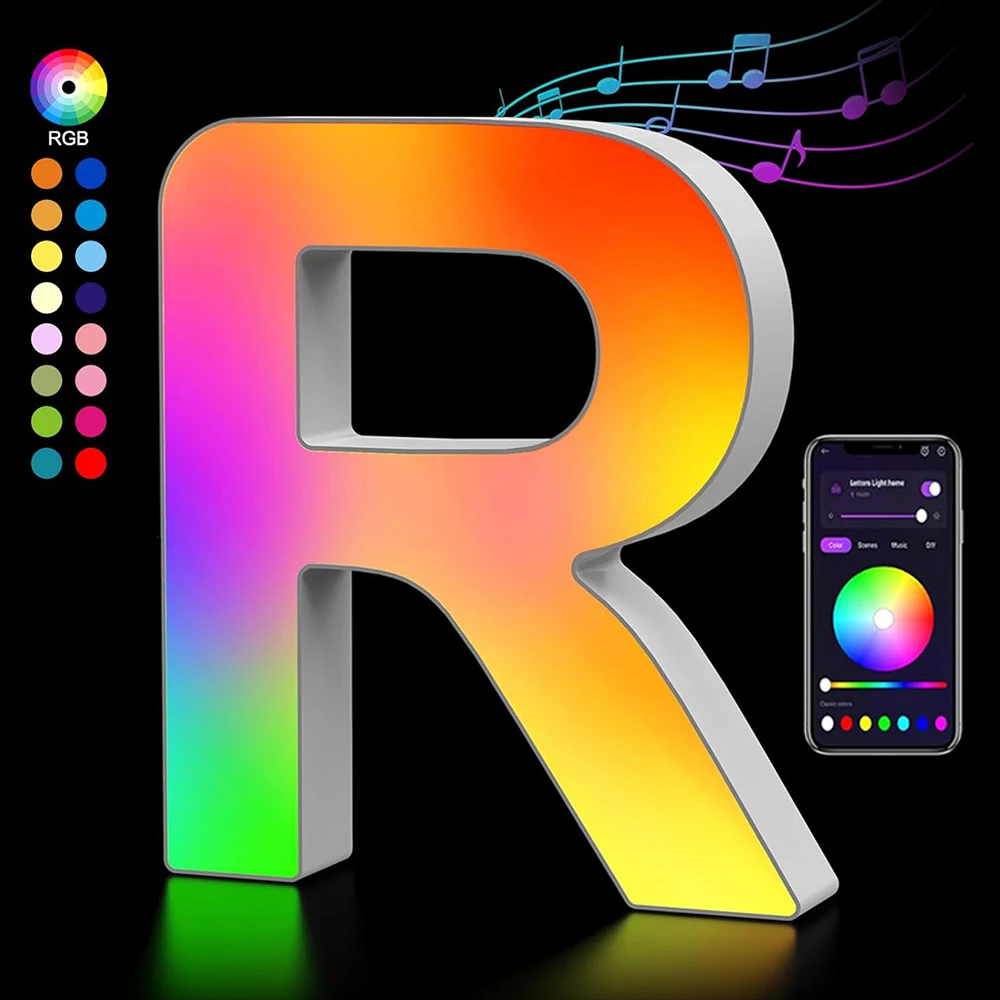 Customizable Smart LED Alphabet Night Lights - USB Powered Decorative Lamps with App-Controlled RGBW Colors and Music Sync