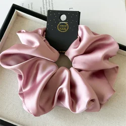 Elegant Black Satin Hair Scrunchies - Luxurious Silk - Like Hair Accessories (Pink)