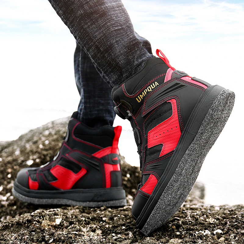 Fishing Shoes, Self Lock Felt Sole with Nails Anti-Slip Men Fishing Boots, Outdoor Hunting Hiking Wading Reef Rock Shoes