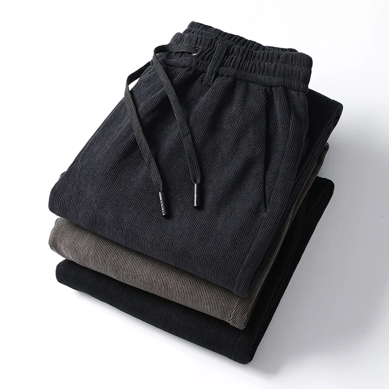 Pantaloni casual in vita elastica Pantaloni da jogging da uomo Pantaloni dritti dalla vestibilità ampia Pantaloni da uomo primavera autunno di grandi dimensioni Nero Grigio 2
