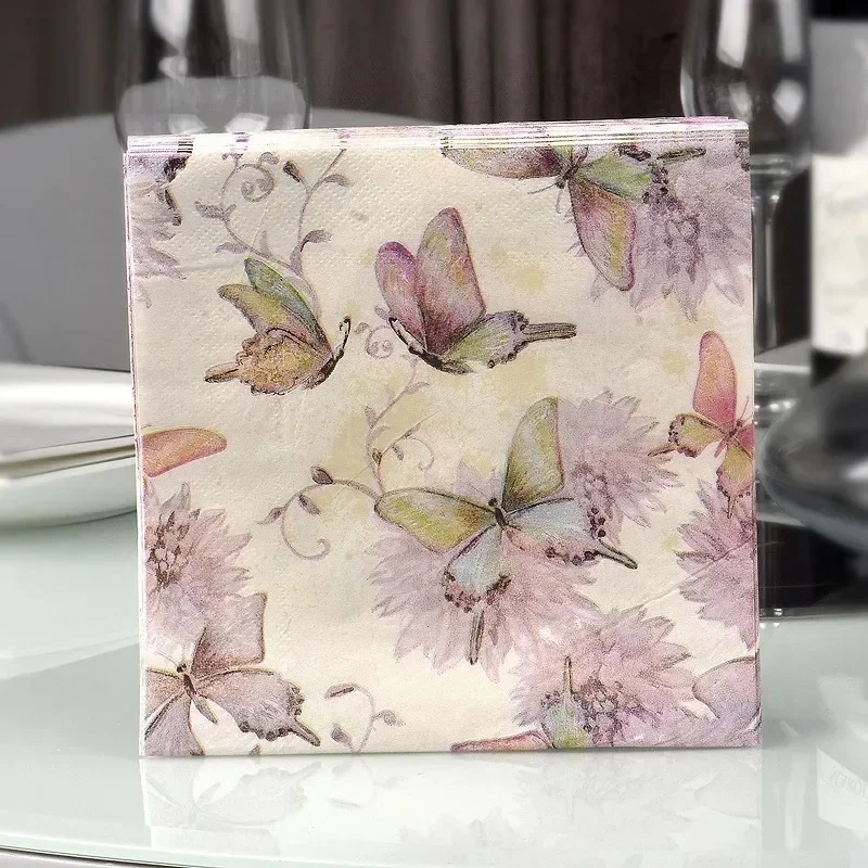 20Pcs/Bag Napkins Paper Butterfly Floral Print Decoupage Napkin Paper Tissue for Xmas Wedding Decor Party Table Supplies
