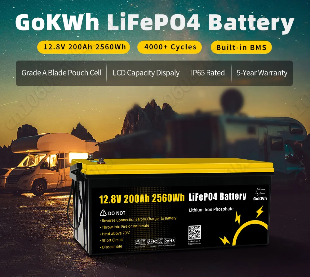 GoKWh 12V 24V 48V 100Ah 200Ah LiFePo4 Battery Pack Lithium Iron