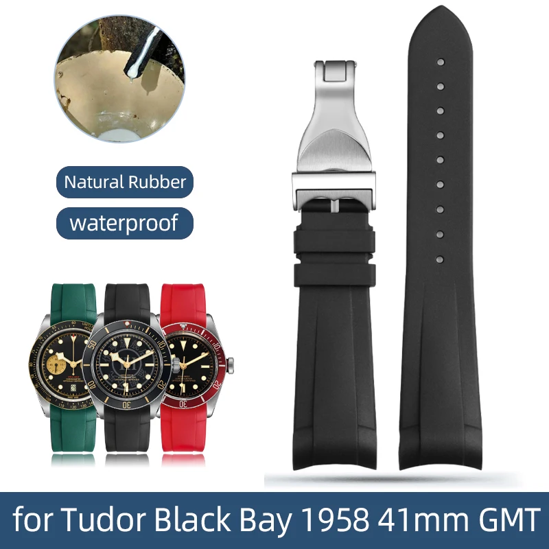 Cinturino In Gomma Naturale 22Mm Speciale Per Tudor Black Bay 1958 41Mm Gmt Pelagos Pin/Fibbia Pieghevole Cinturino In Silicone Da Uomo