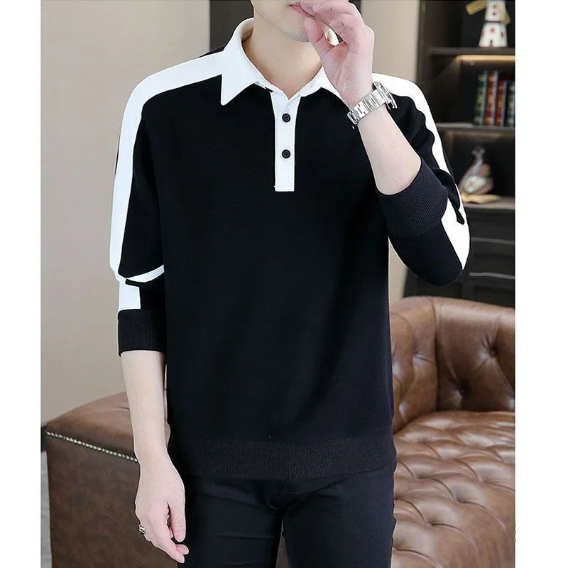 High Street Casual Men Autumn Sweatshirt Top Chic Turn-down Collar Long Sleeve Loose Winter Panelled Plus Fleece Pullover Hoodie 4