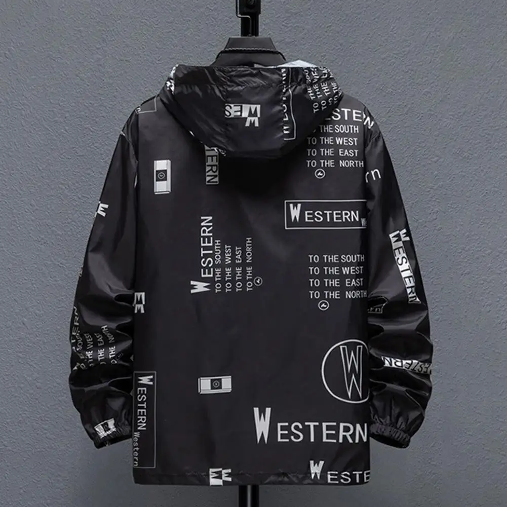 Sun Protection Coat Men's Sun Protection Hooded Jacket with Quick Drying Technology Zipper Placket Letter Print Long for Fishing