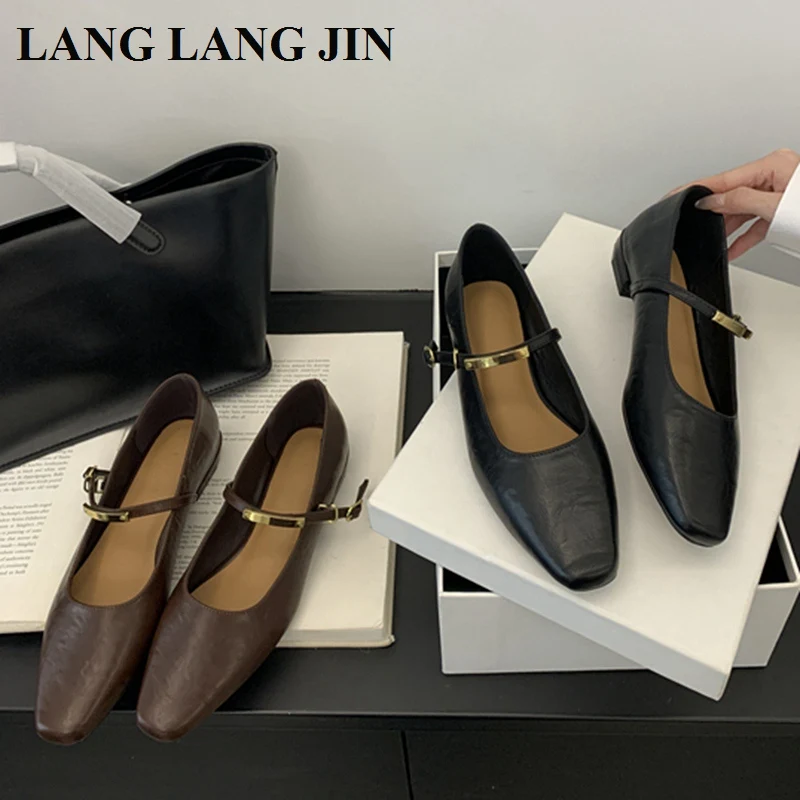 여성 캐주얼 로퍼 메리 제인 슈즈, 스퀘어 토 발레리나 소프트 슈즈, 플랫 발레 슈즈, 브랜드 디자이너, 새로운 패션 신발