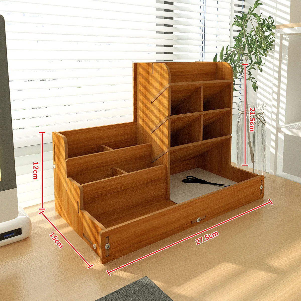 Pen Holder Student Desktop Wooden Mark Pen Oblique Plug-in Storage Rack Female Cosmetics Drawer Style Classified Storage Box