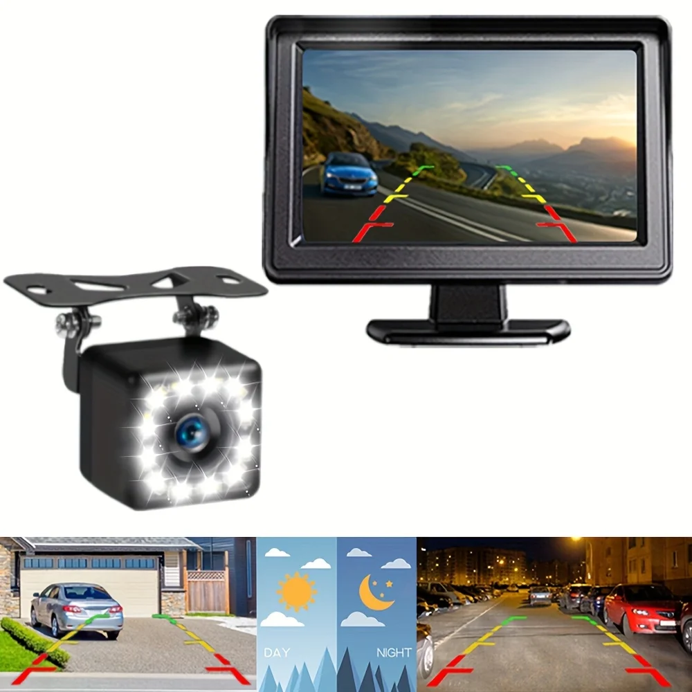 4.3인치 화면 및 12LED 카메라 HD 후방 카메라 키트 - 좁은 공간에 안전하게 주차할 수 있도록 실시간 안내 제공