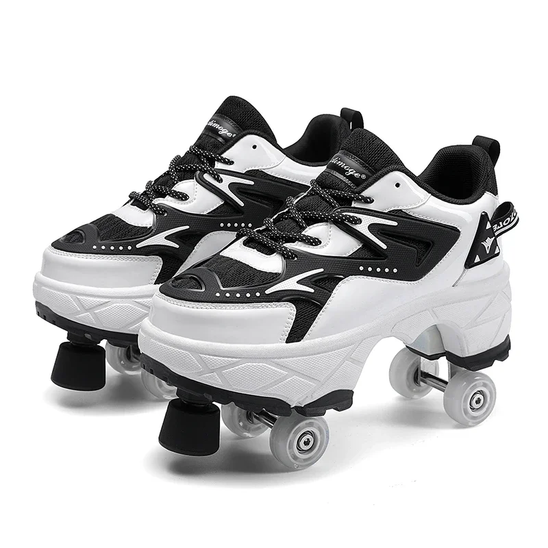 Kids Roller Skate Shoes Casual Parkour Detachable 4 Wheels Running Boys Girls Fashion Children Deformation Outdoor Skating Shoes Kids Shoes