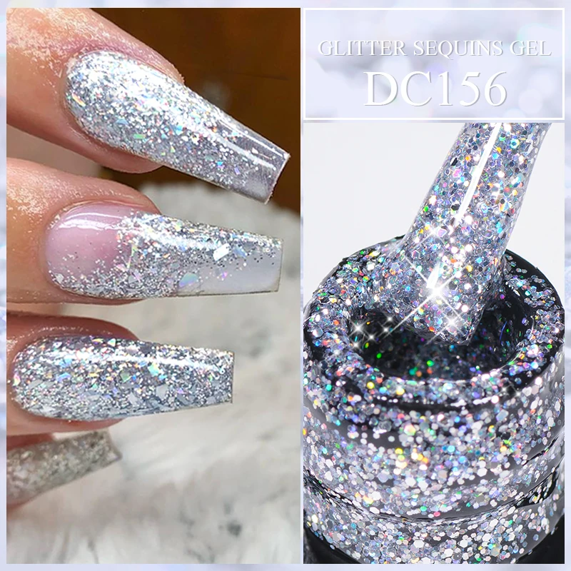 Mtssii 7ml Glitter Gel Nail Polish Shiny Sliver Laser Sequin Nail Gel Polish Soak Off Uv Gel