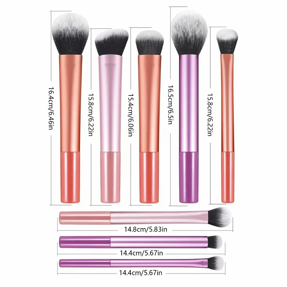 Set di 8 Pennelli per Trucco in Vari Colori, Setole Sintetiche Morbide, Pennelli per Fondotinta, Blush, Ombretto, Strumenti Cosmetici - immagine 2