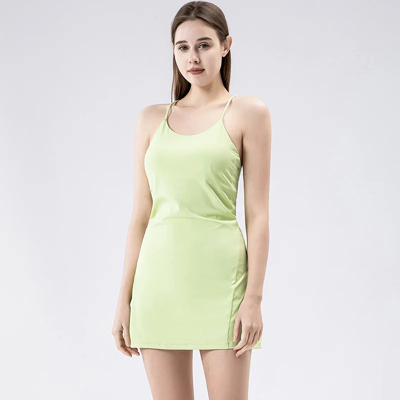 Spring and Summer Women Sports Yoga Tennis Dress Quick Dry High Waist Pocket Shorts Beautiful Back Badminton Suspender Skirt