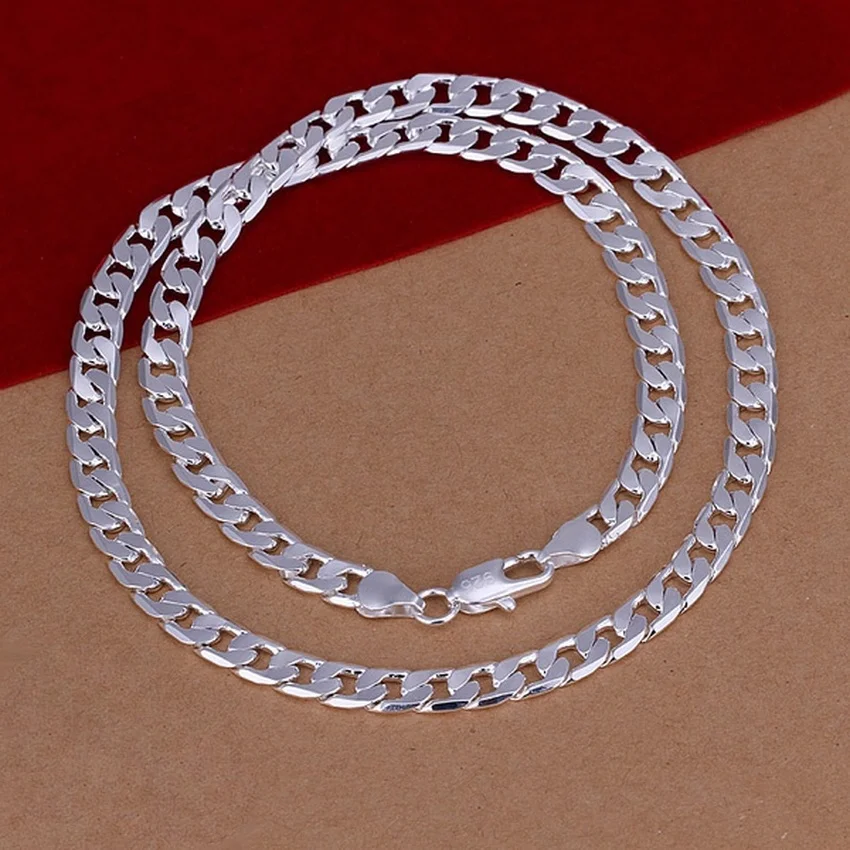 Silver Necklace, Fine 925 Sterling, 6MM men solid wedding chain women jewelry