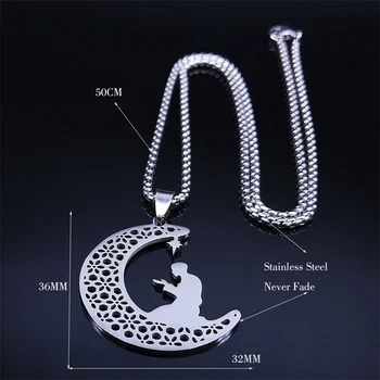 Islamic Muslim Pevout Prayer Necklace Stainless Steel Moon Star Spiritual Islam Pendant Necklaces Jewelry coran