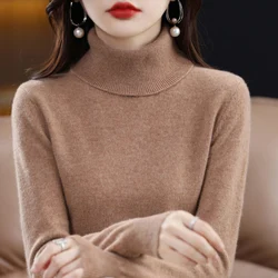 Luxurious Merino Wool Cashmere Turtleneck Sweater - Women's Knitted Long Sleeve Pullover - XXL (Golden camel)