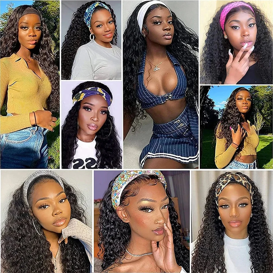 Jerry Curly Headband Human Hair Wig Brazilian Virgin Hair Perfect Natural Afro Look No Lace Needed 250% Scarf Machine Made Wig 5