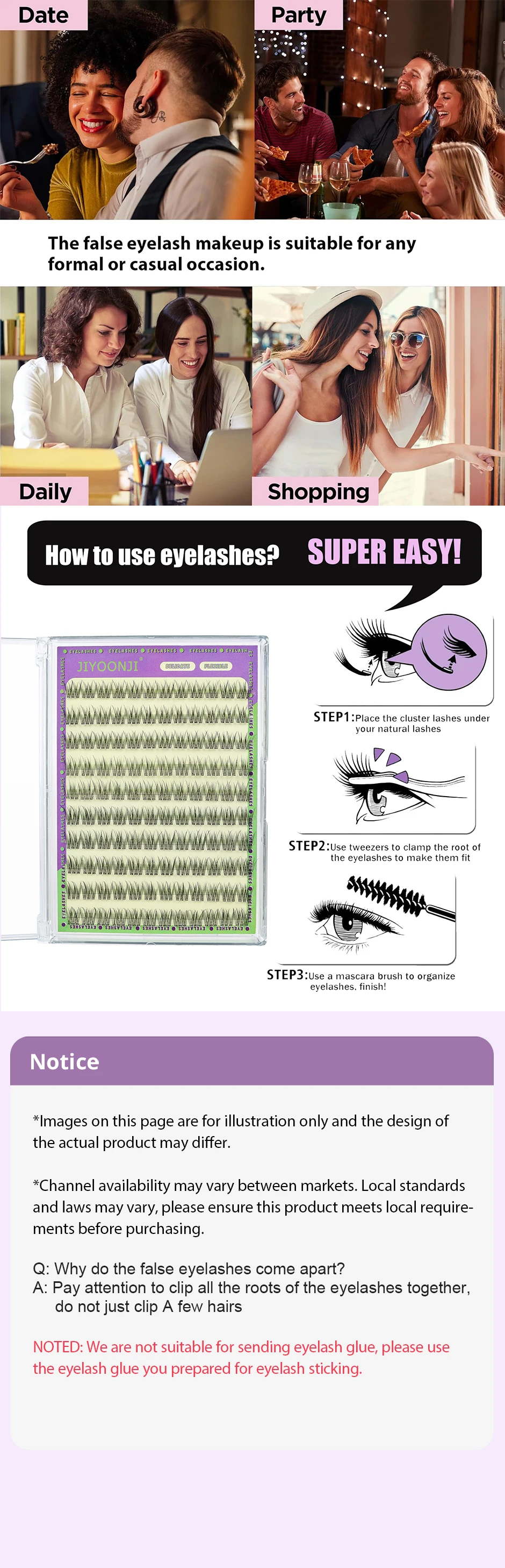 Description Picture 4 of item120PCS Natural Self Adhesive Eyelashes Clusters Reusable Wispy Cluster eyelashes Extension No Glue Needed With Tweezers 11/12MM