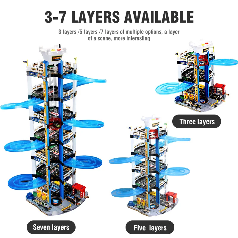 Parking Building Electric Track Assemble Large Parking Lot Toys with Electric Hand Lift Rails Racing Rail for Kid Gifts Boy Game