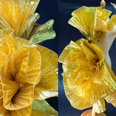 Metallic Wavy Pleated Ruffle Designer Fabric for Dress Styling and Stage Decoration