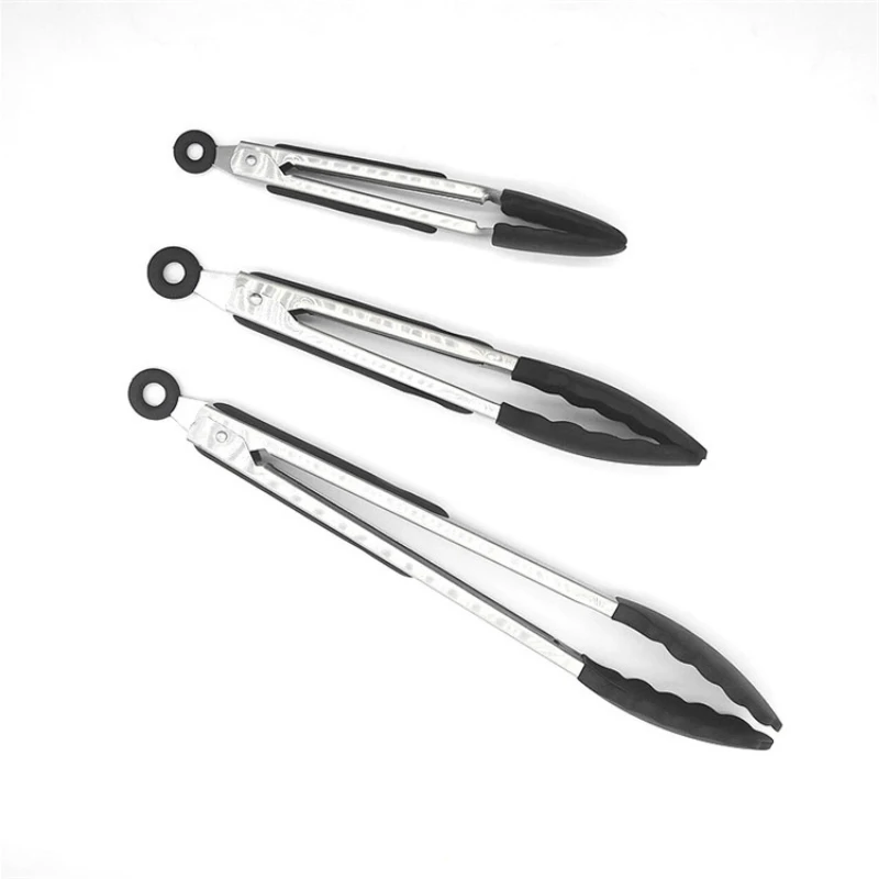 Best kitchen supplies 3 sizes Stainless Steel BBQ Food Cooking Tongs with Silicone Tips