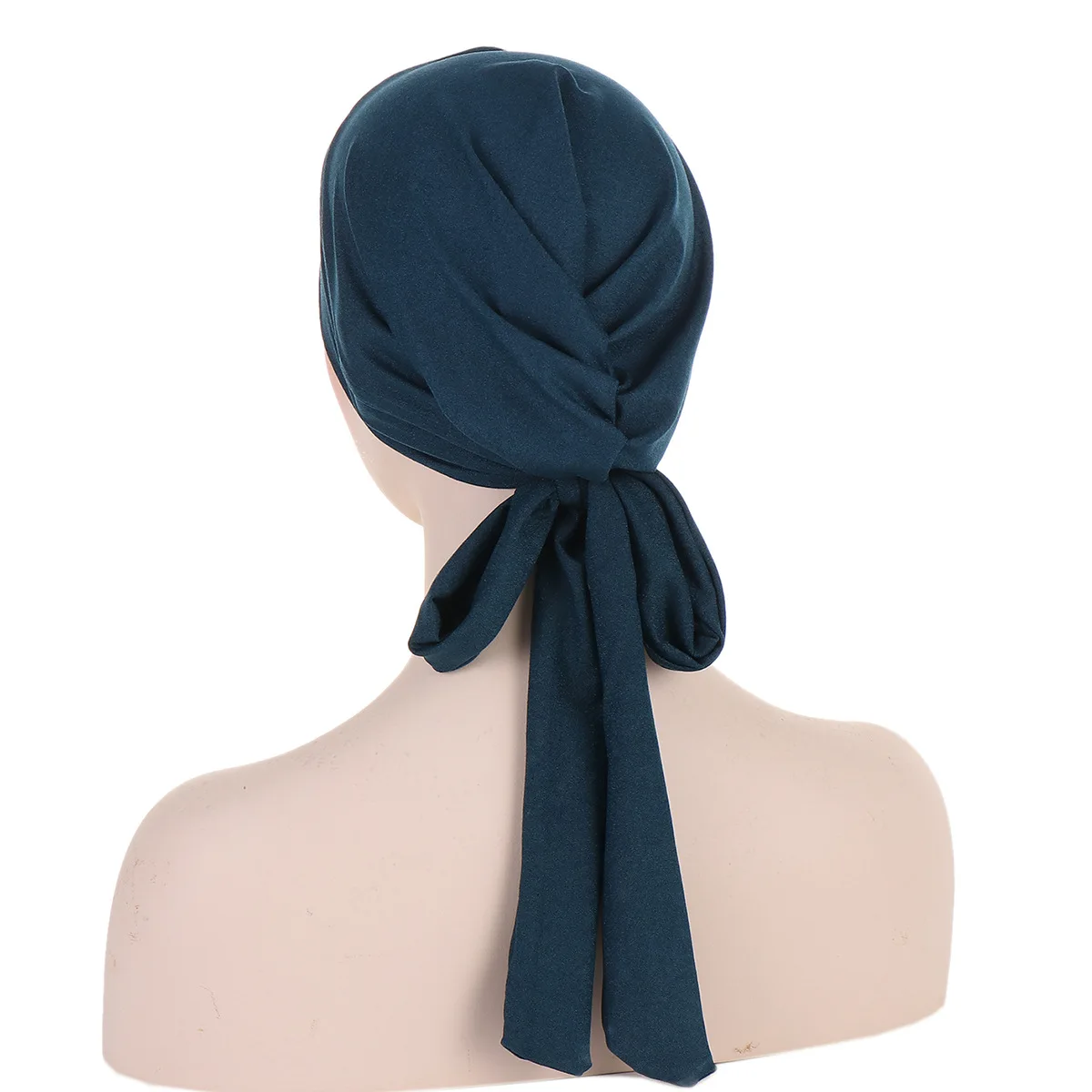 elastic solid colour pre-tied hijab head scarf