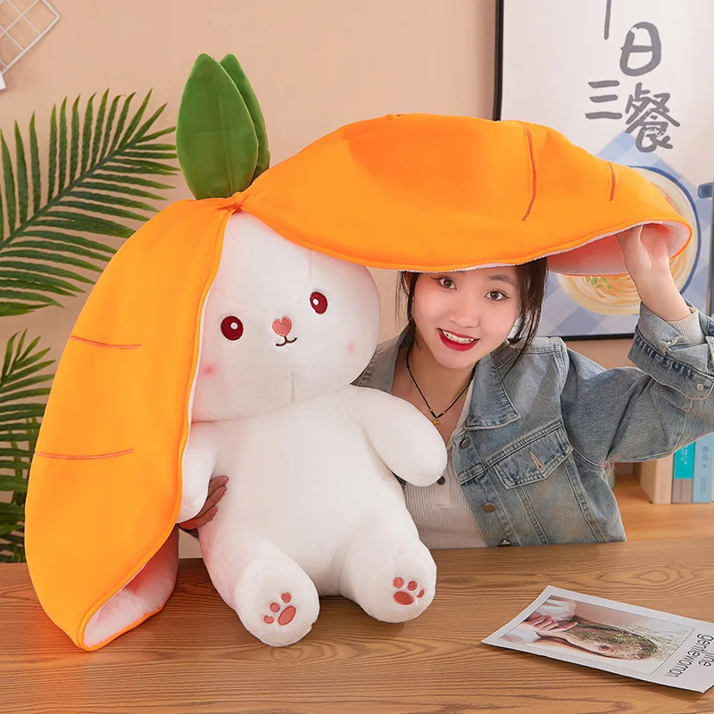 

25CM Cute Transform Strawberry Rabbit Doll Plush Toy Carrot Rabbit Small Fruit Doll Bunny Stuffed Animal Patung Dolls Toys Gifts